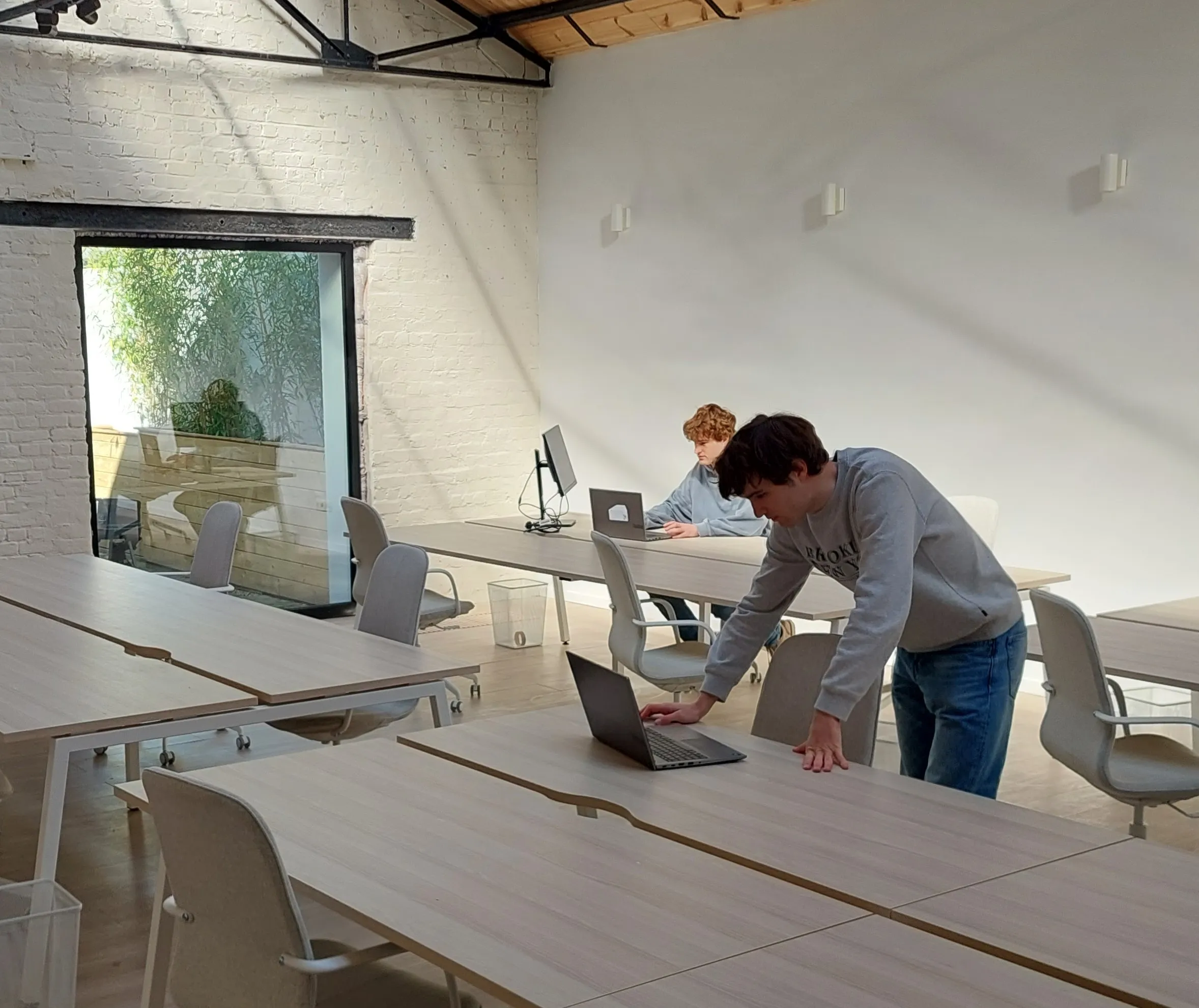 Coworkers working in the open space